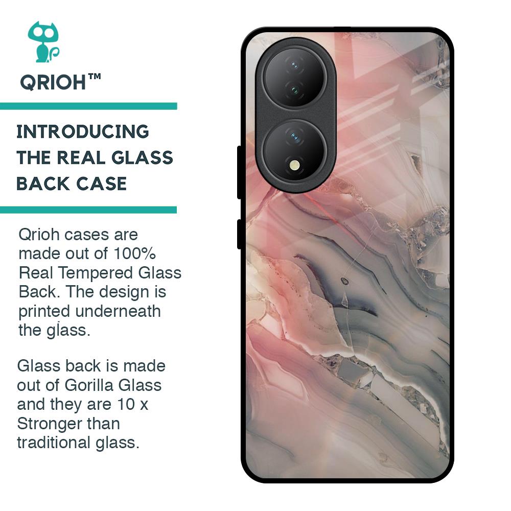 Pink And Grey Marble Glass Case For Vivo Y100 5G