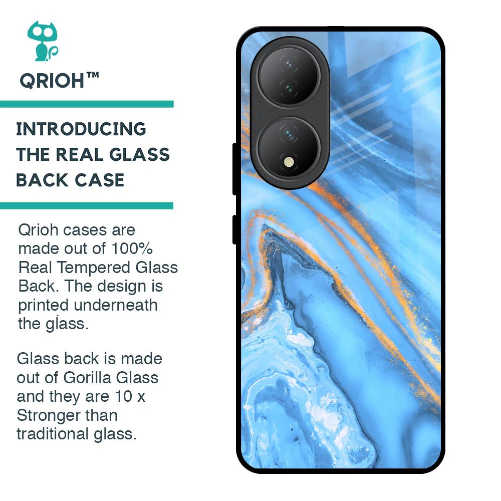 Vibrant Blue Marble Glass Case for Vivo Y100 5G