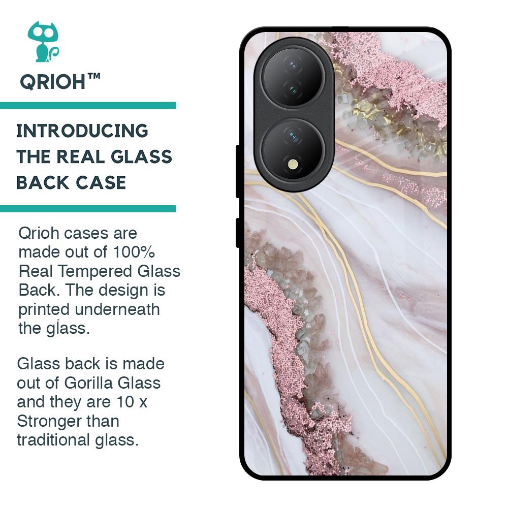 Pink & Gold Gllitter Marble Glass Case for Vivo Y100 5G