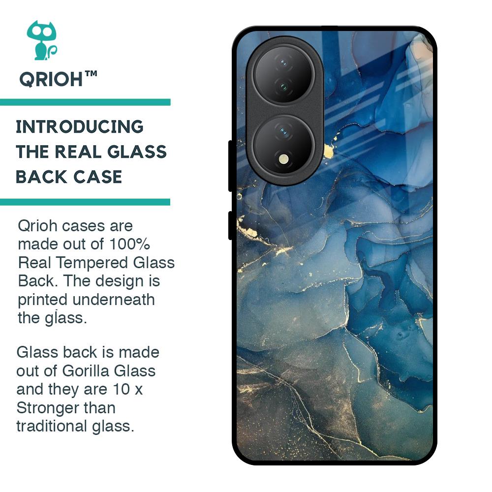 Blue Cool Marble Glass Case for Vivo Y100 5G