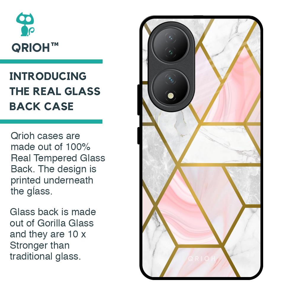 Geometrical Marble Glass Case for Vivo Y100 5G