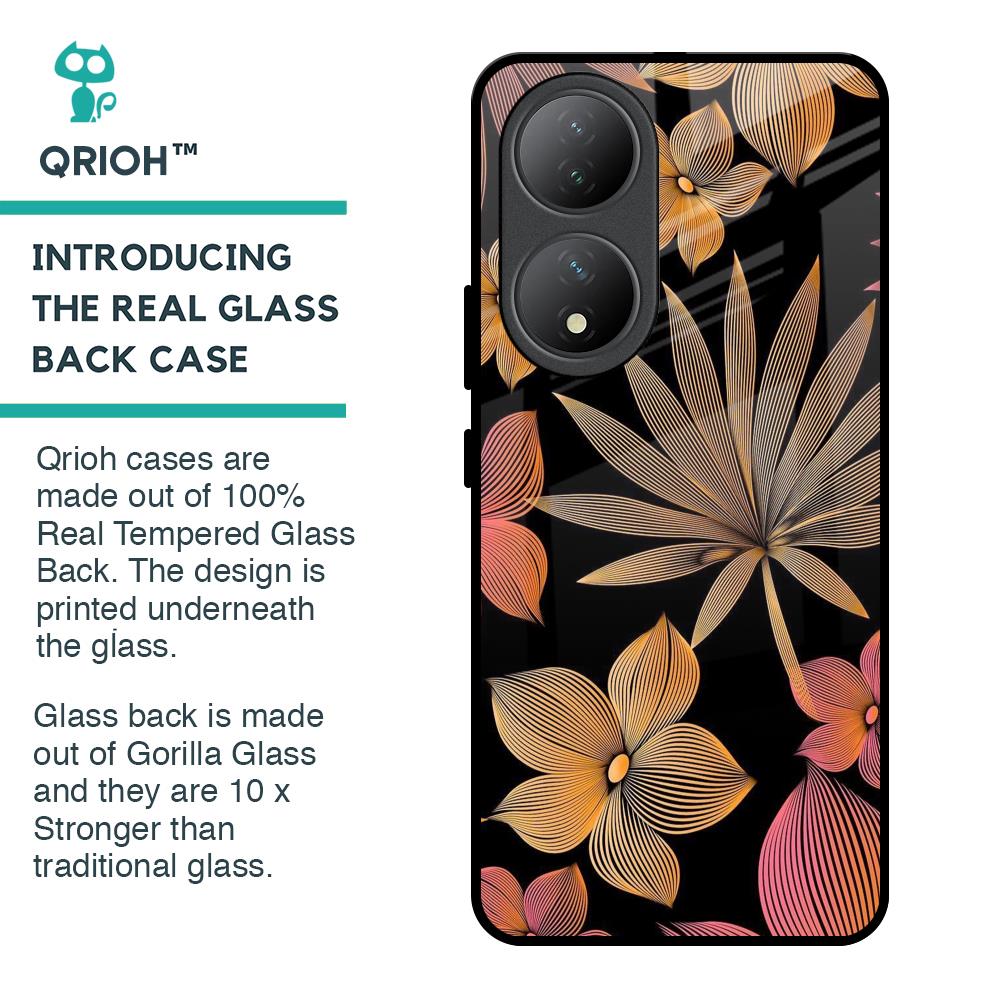 Lines Pattern Flowers Glass Case for Vivo Y100 5G