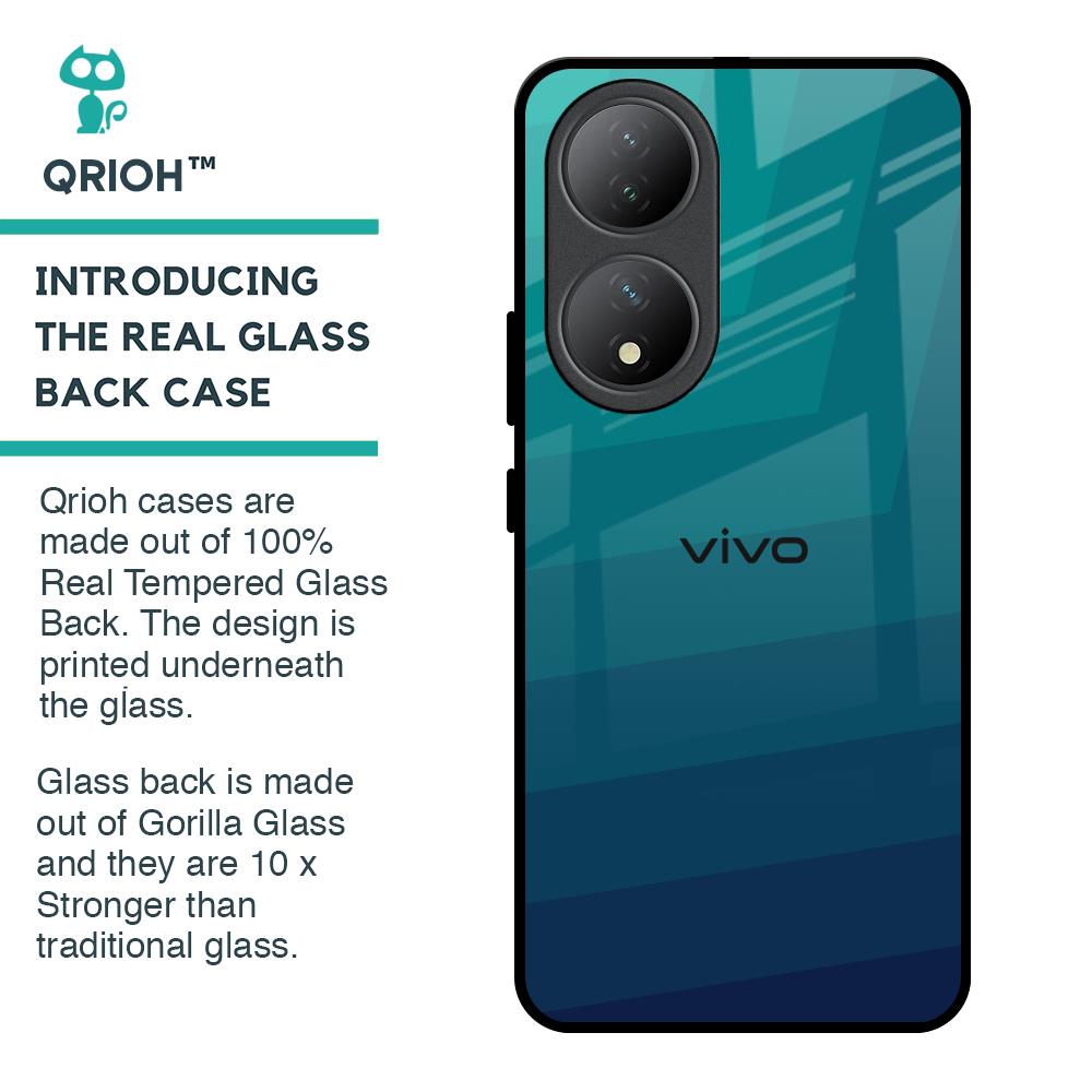 Green Triangle Pattern Glass Case for Vivo Y100 5G