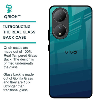 Green Triangle Pattern Glass Case for Vivo Y100 5G