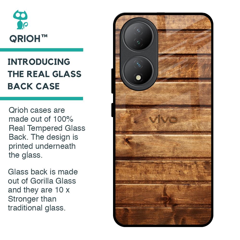 Wooden Planks Glass Case for Vivo Y100 5G