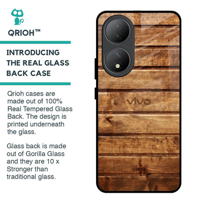 Wooden Planks Glass Case for Vivo Y100 5G