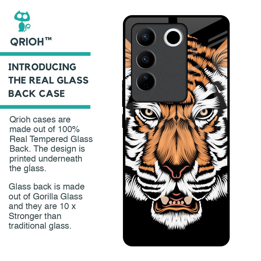 Angry Tiger Glass Case For Vivo V27 5G