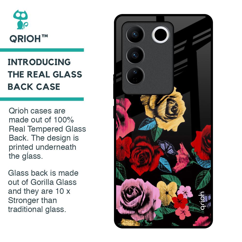 Floral Decorative Glass Case For Vivo V27 5G