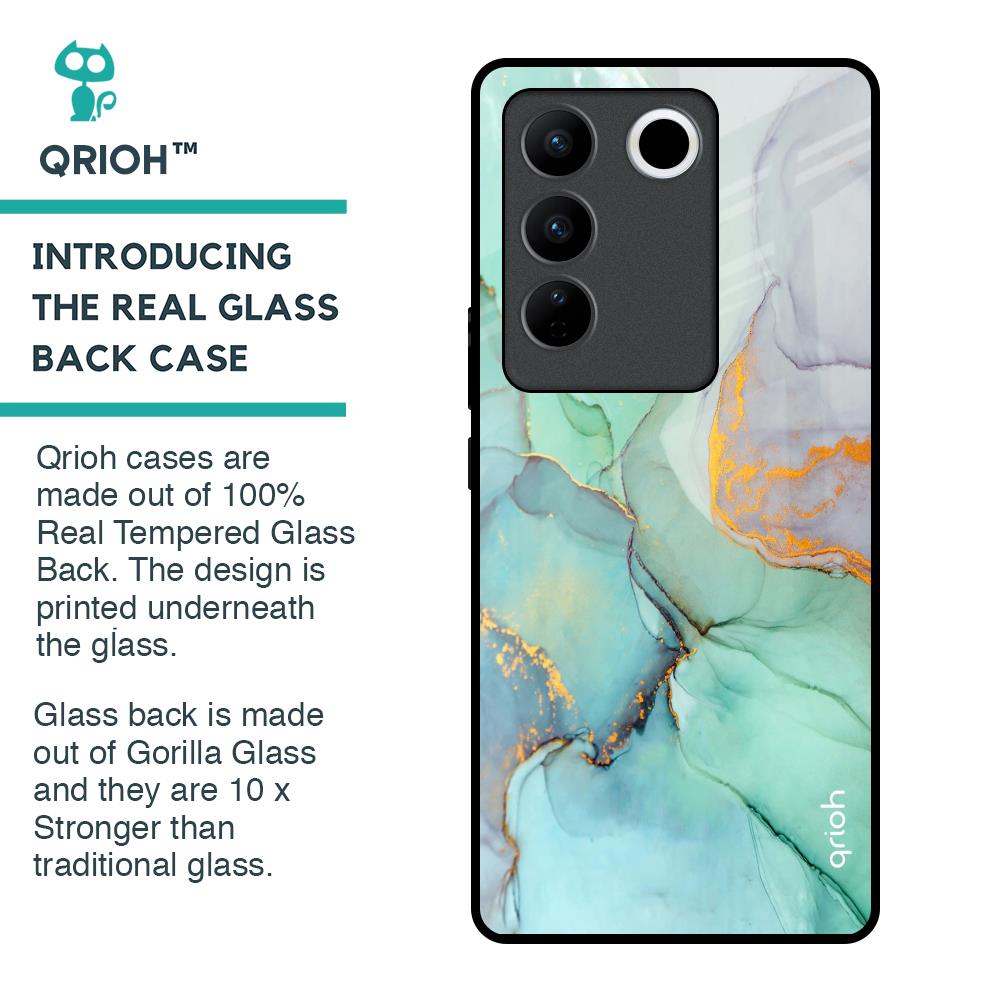 Green Marble Glass Case for Vivo V27 5G