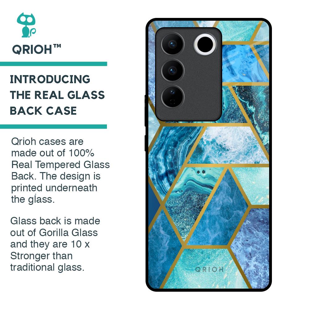 Turquoise Geometrical Marble Glass Case for Vivo V27 5G