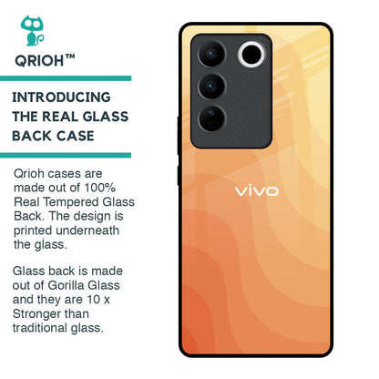 Orange Curve Pattern Glass Case for Vivo V27 5G