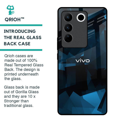 Polygonal Blue Box Glass Case For Vivo V27 5G
