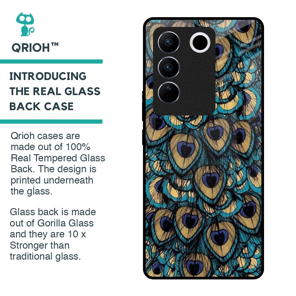 Peacock Feathers Glass case for Vivo V27 5G