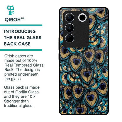 Peacock Feathers Glass case for Vivo V27 5G