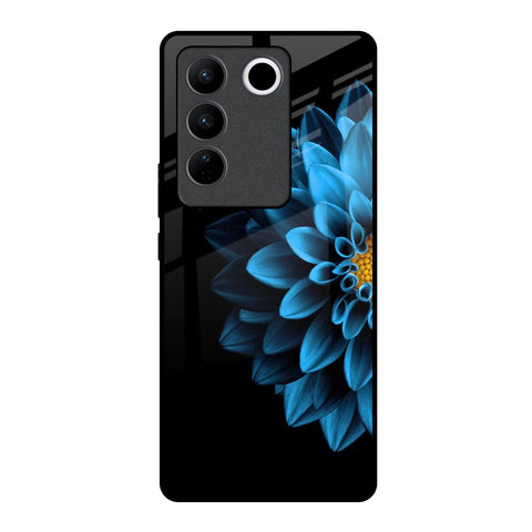 Half Blue Flower Vivo V27 Pro 5G Glass Back Cover Online