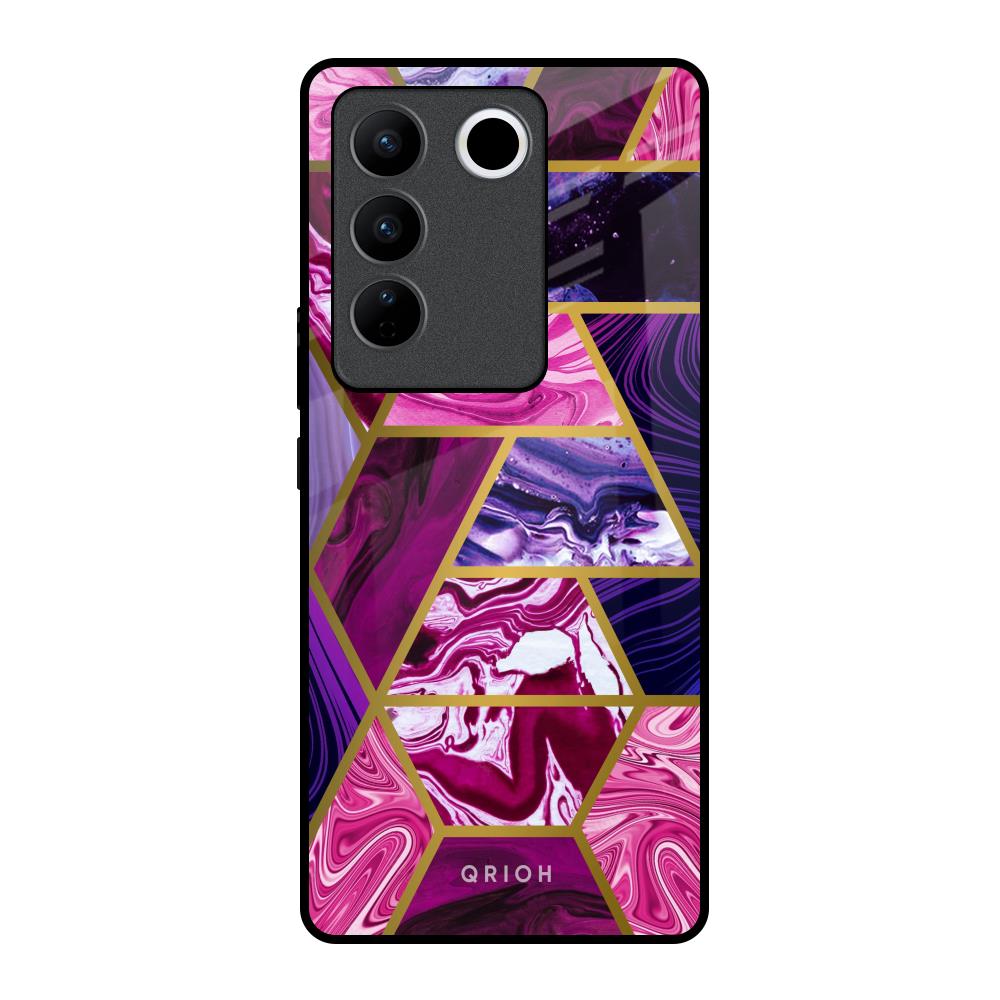 Electroplated Geometric Marble Vivo V27 Pro 5G Glass Back Cover Online