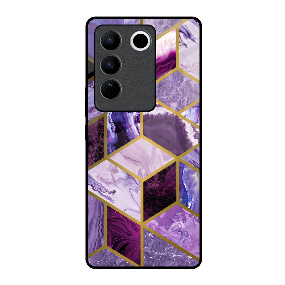 Purple Rhombus Marble Vivo V27 Pro 5G Glass Back Cover Online