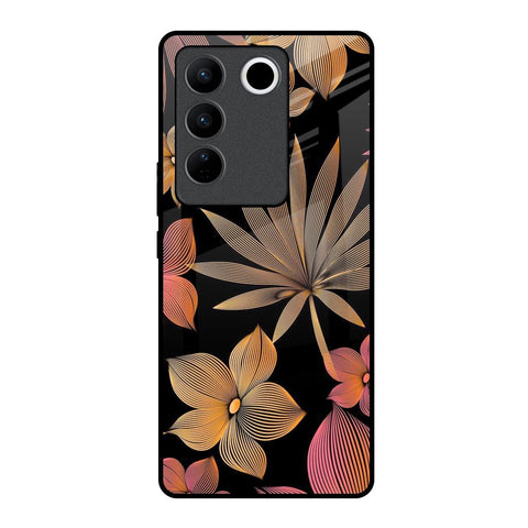 Lines Pattern Flowers Vivo V27 Pro 5G Glass Back Cover Online