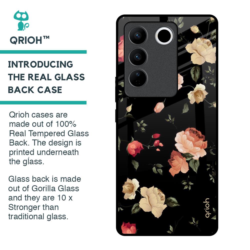 Black Spring Floral Glass Case for Vivo V27 Pro 5G
