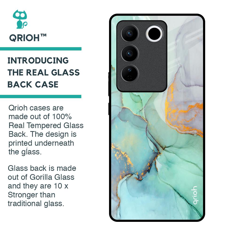 Green Marble Glass Case for Vivo V27 Pro 5G
