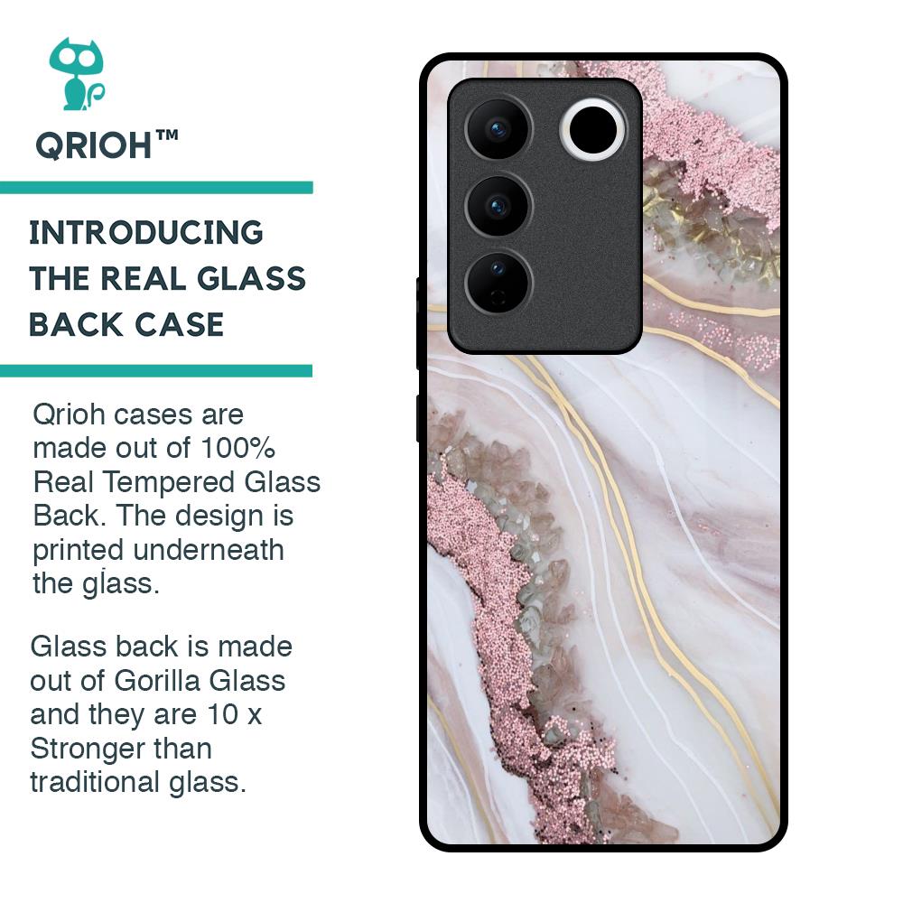 Pink & Gold Gllitter Marble Glass Case for Vivo V27 Pro 5G