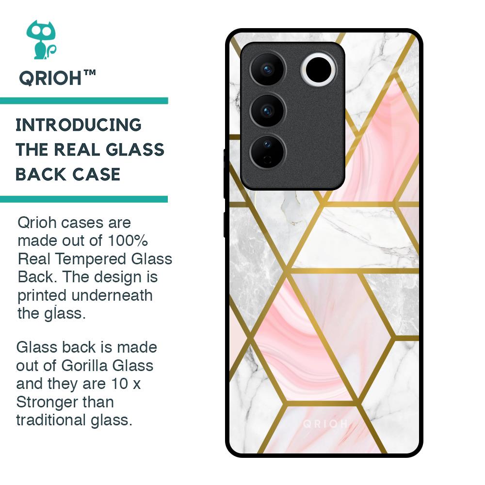 Geometrical Marble Glass Case for Vivo V27 Pro 5G