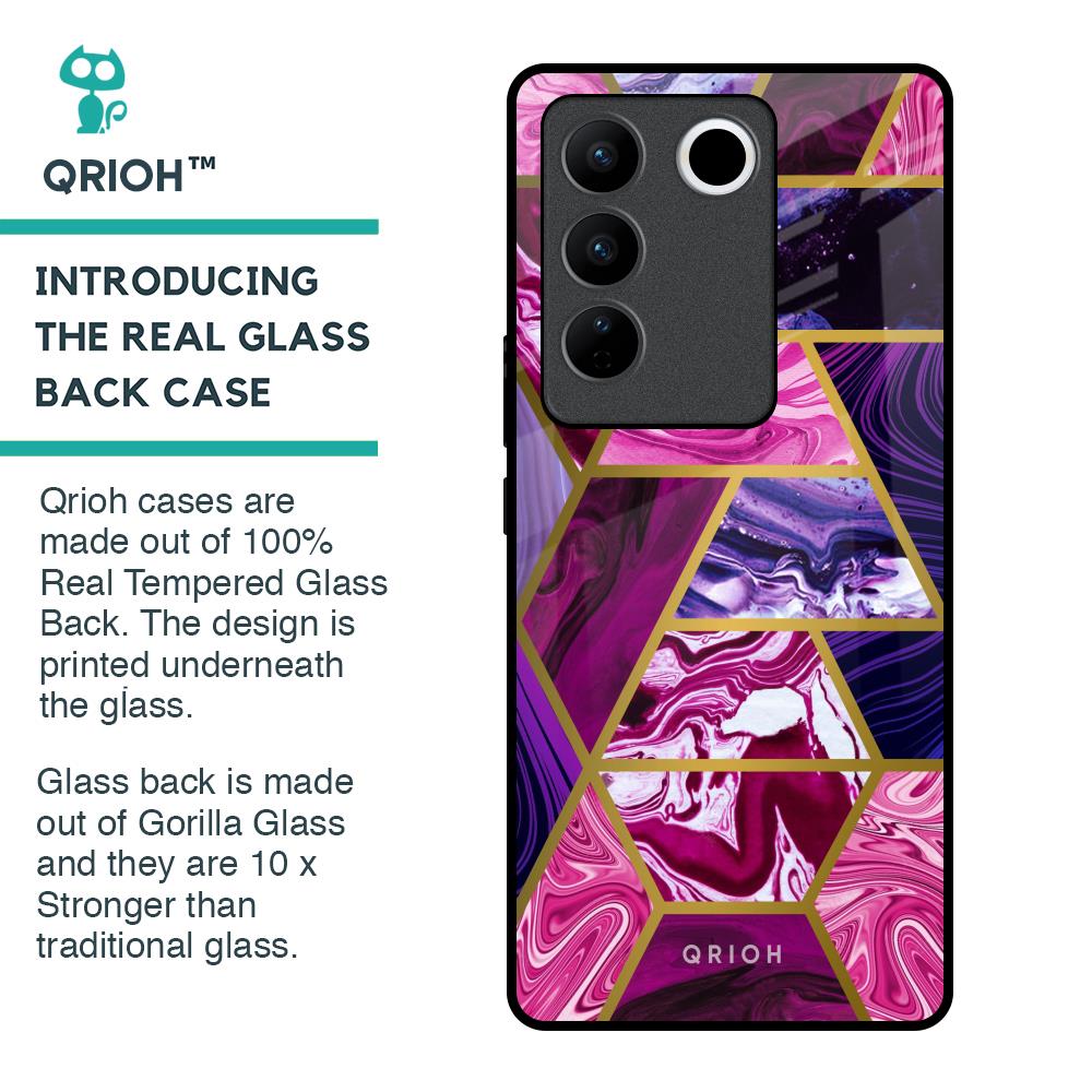 Electroplated Geometric Marble Glass Case for Vivo V27 Pro 5G
