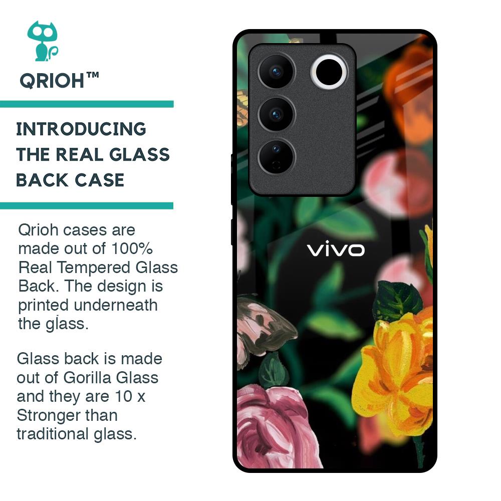 Flowers & Butterfly Glass Case for Vivo V27 Pro 5G