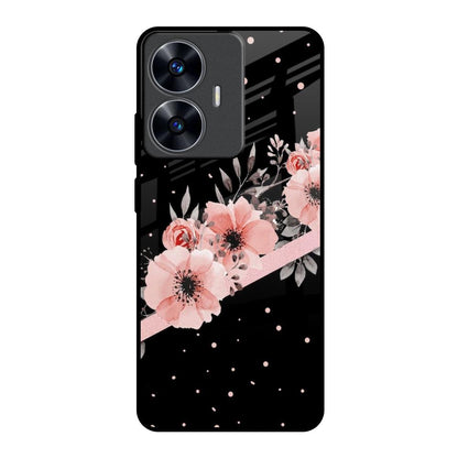 Floral Black Band Realme C55 Glass Back Cover Online