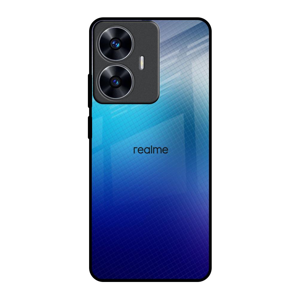 Blue Rhombus Pattern Realme C55 Glass Back Cover Online