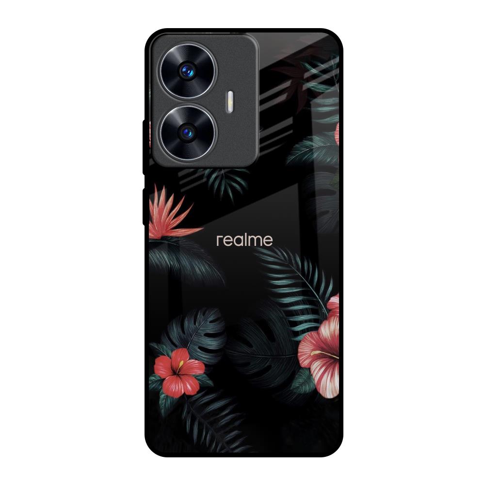 Tropical Art Flower Realme C55 Glass Back Cover Online