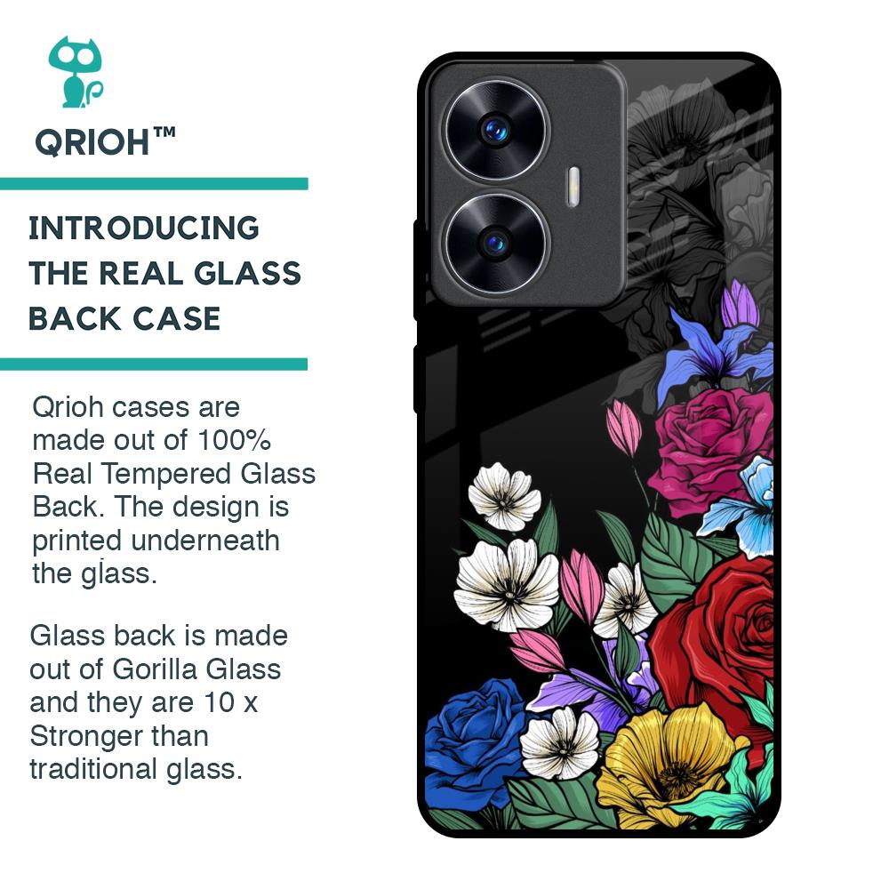 Rose Flower Bunch Art Glass Case for Realme C55