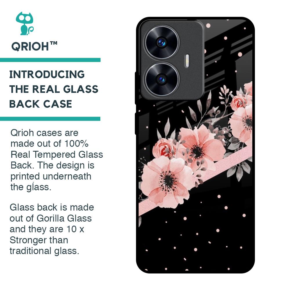 Floral Black Band Glass Case For Realme C55