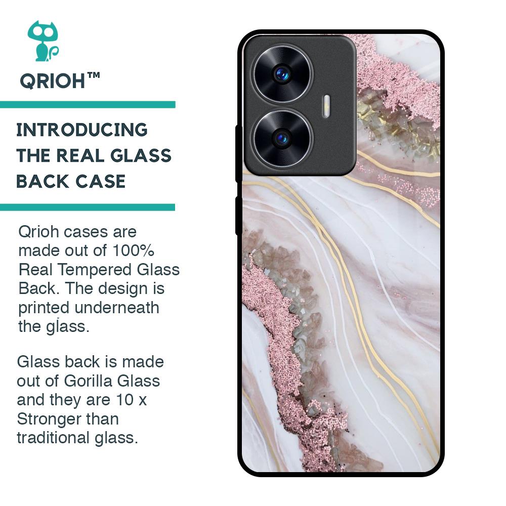 Pink & Gold Gllitter Marble Glass Case for Realme C55