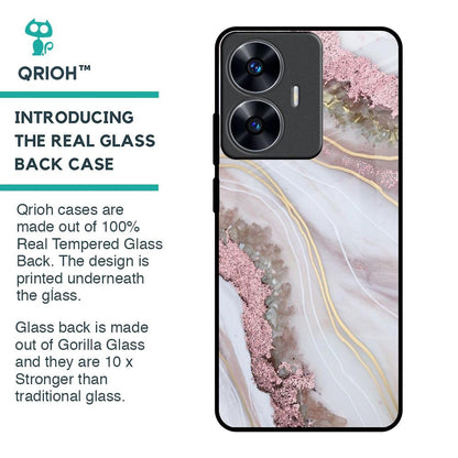 Pink & Gold Gllitter Marble Glass Case for Realme C55