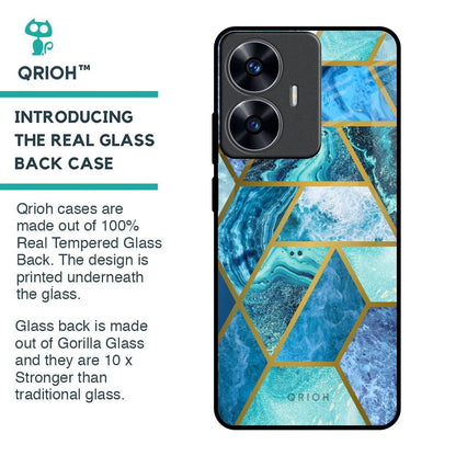 Turquoise Geometrical Marble Glass Case for Realme C55