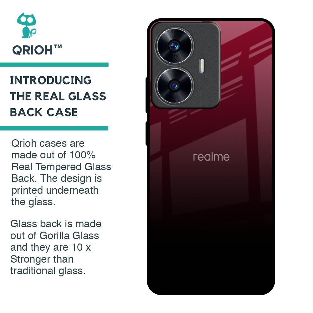 Wine Red Glass Case For Realme C55