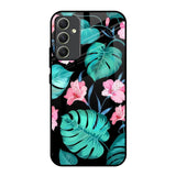 Tropical Leaves & Pink Flowers Samsung Galaxy A34 5G Glass Back Cover Online