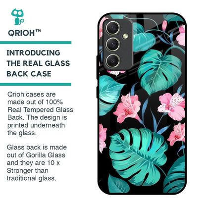 Tropical Leaves & Pink Flowers Glass Case for Samsung Galaxy A34 5G