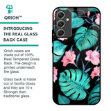 Tropical Leaves & Pink Flowers Glass Case for Samsung Galaxy A34 5G