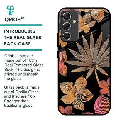 Lines Pattern Flowers Glass Case for Samsung Galaxy A34 5G