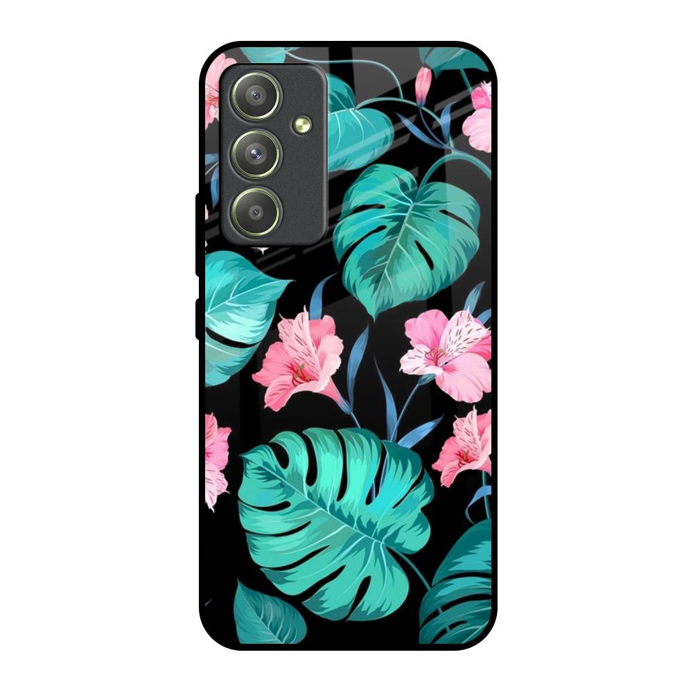 Tropical Leaves & Pink Flowers Samsung Galaxy A54 5G Glass Back Cover Online
