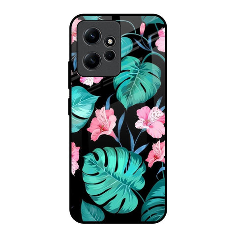 Tropical Leaves & Pink Flowers Redmi Note 12 Glass Back Cover Online