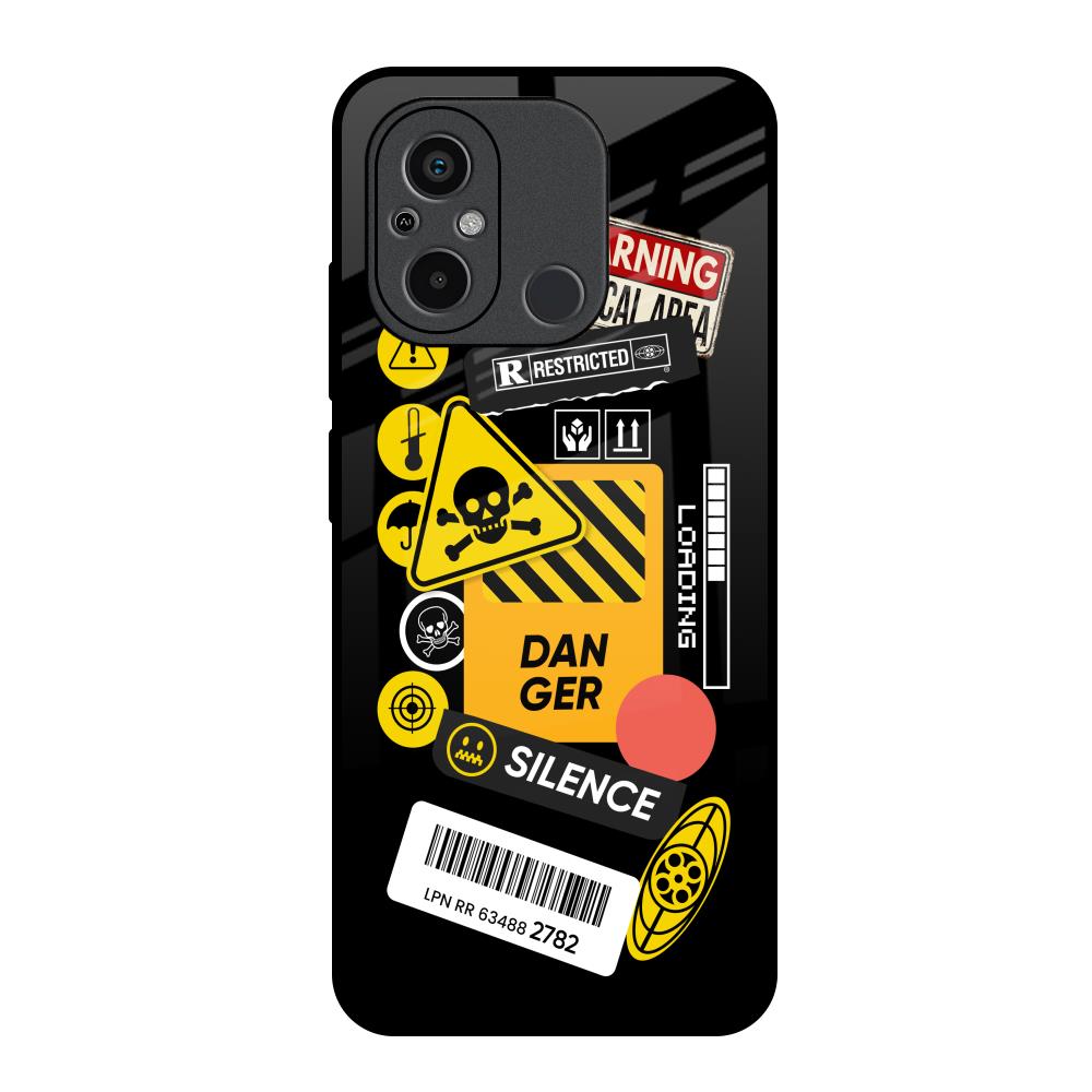 Danger Signs Redmi 12C Glass Back Cover Online