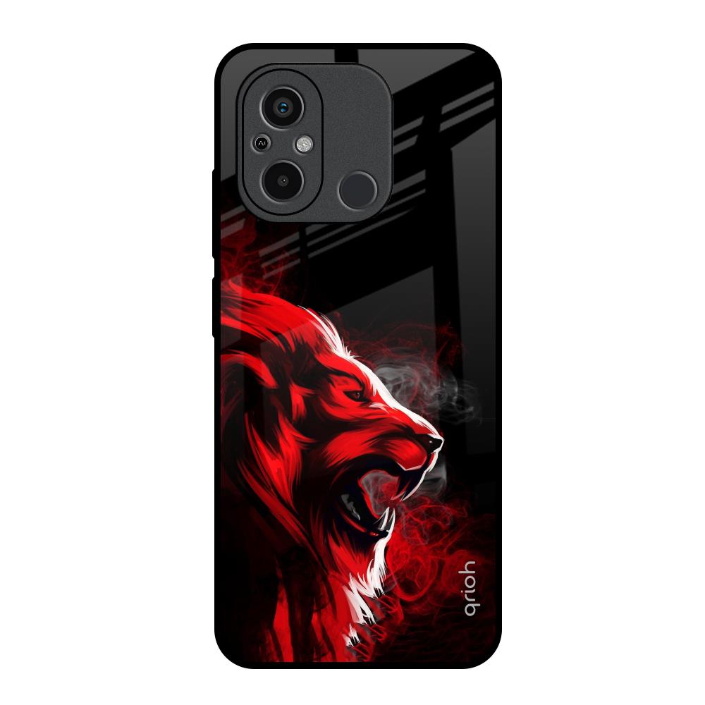 Red Angry Lion Redmi 12C Glass Back Cover Online