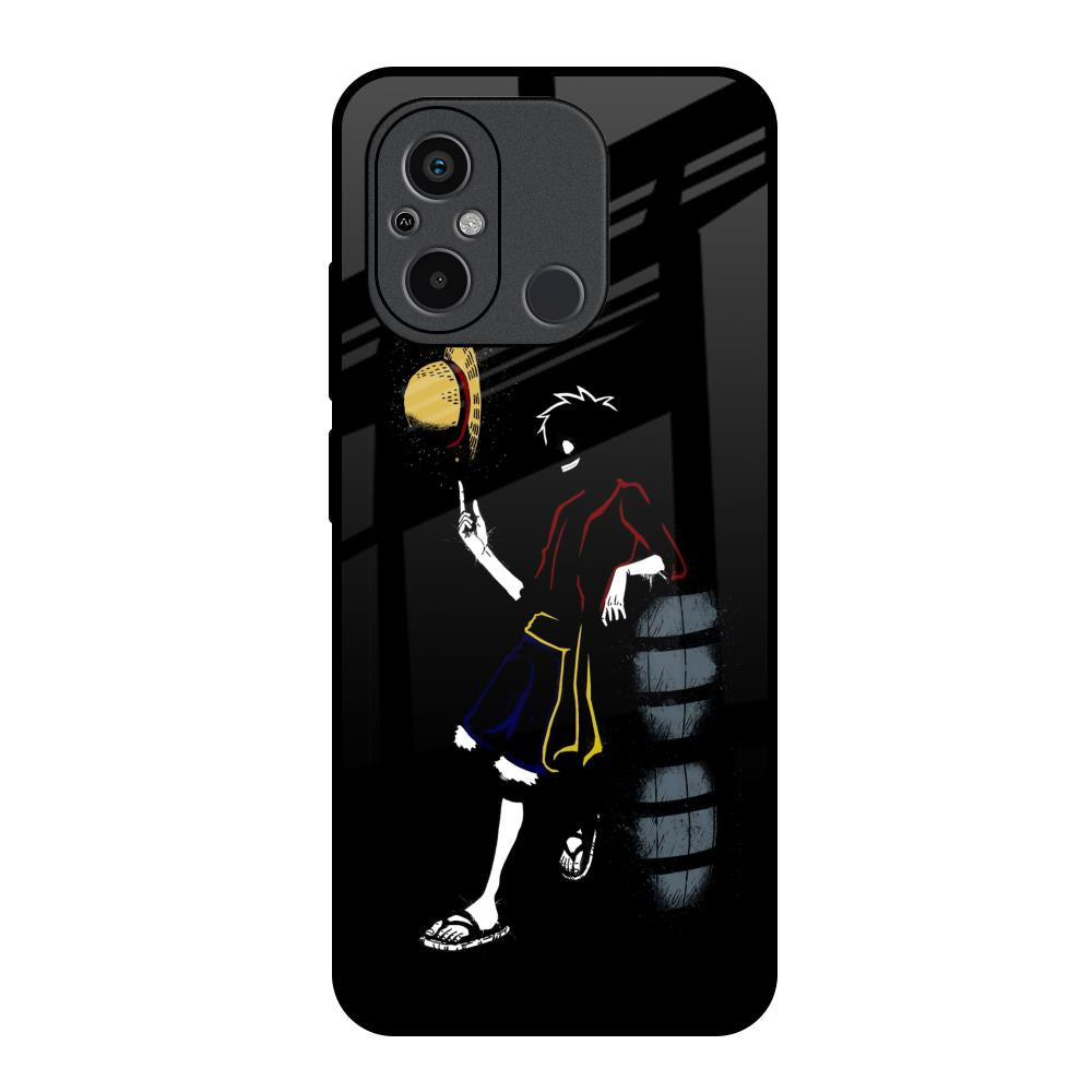 Luffy Line Art Redmi 12C Glass Back Cover Online
