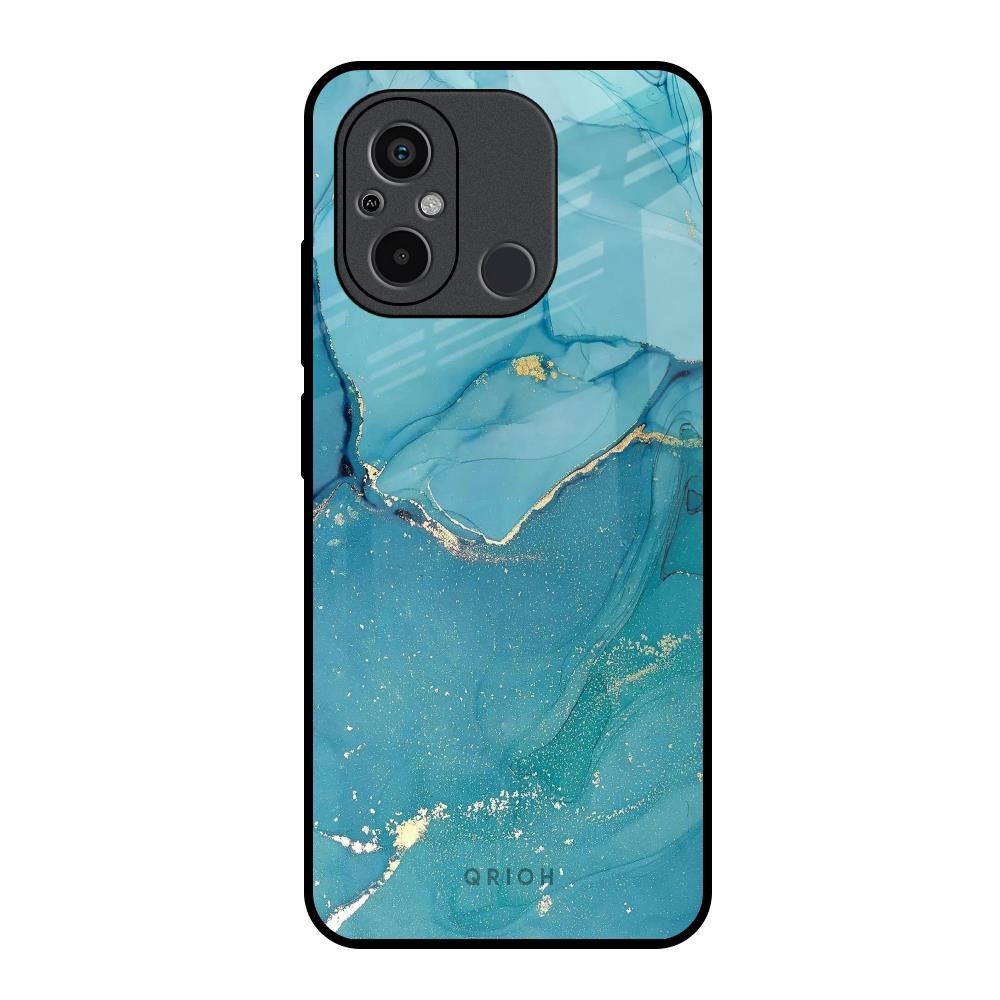 Blue Golden Glitter Redmi 12C Glass Back Cover Online