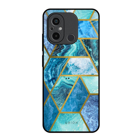 Turquoise Geometrical Marble Redmi 12C Glass Back Cover Online