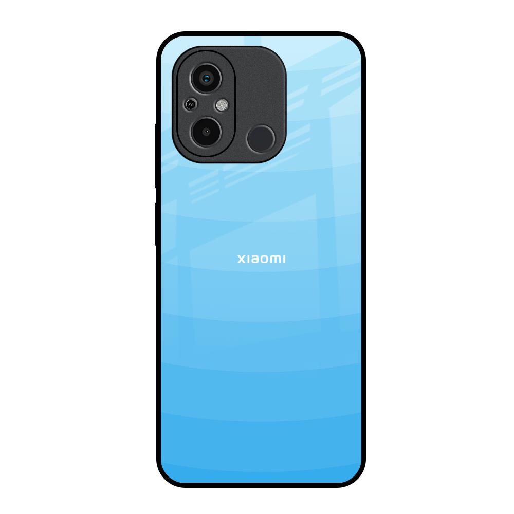 Wavy Blue Pattern Redmi 12C Glass Back Cover Online