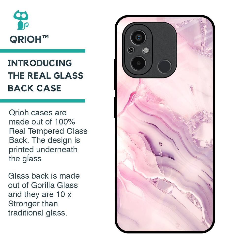 Diamond Pink Gradient Glass Case For Redmi 12C